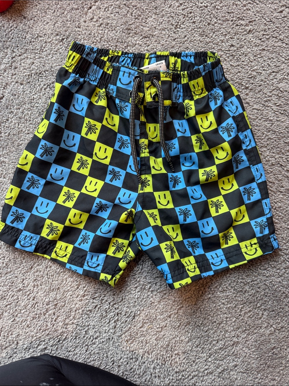 MISH Kids Checkerboard Swim Trunks in Black, Blue & Lime